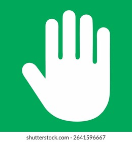 The image displays a white open hand symbol centered on a green square background, commonly used to indicate a stop, warning, or access restriction