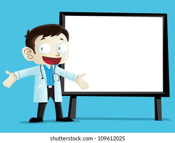 Image of doctor character with blank space for copy text of your choice.