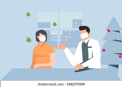 Imagen de los médicos iniciando el programa de vacunación masiva para poner fin a la pandemia actual.