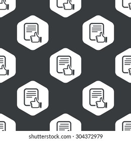 Image of document with like symbol in hexagon, repeated on black