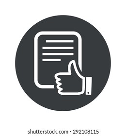 Image of document page with like symbol in black circle, isolated on white