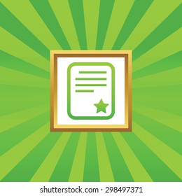 Image of document page with star in golden frame, on green abstract background