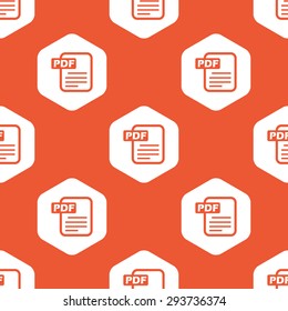 Image of document page with text PDF in white hexagon, repeated on orange background