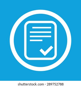 Image of document page with tick mark in circle, isolated on blue