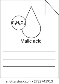 Imagem de um documento mostrando o nome do ácido málico e desenho de fórmula química