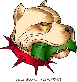 image of a dog biting money with a unique facial expression
