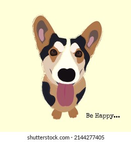 Image of a dog, and the caption "Be happy"