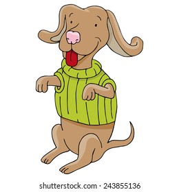 Imagen de un perro sentado sobre sus patas traseras.