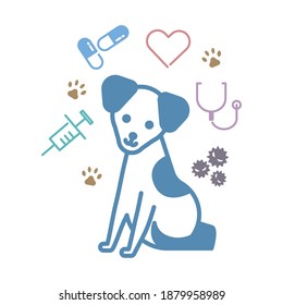 Imagen de un perro rodeado de jeringas y medicinas