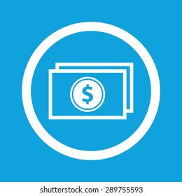 Image of dollar banknote in circle, isolated on blue