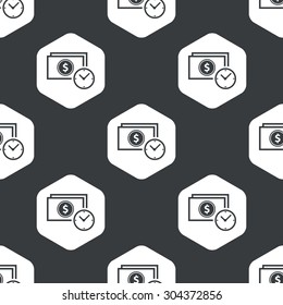Image of dollar banknote and clock in hexagon, repeated on black