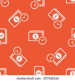 Image of dollar bill and clock, repeated on orange background