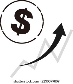 Imagen de la moneda del dólar ($) y gráfico ascendente