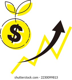 Image of dollar ($) currency and rising chart