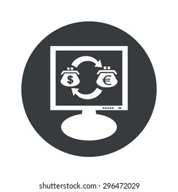 Image of dollar euro exchange on monitor, in black circle, isolated on white
