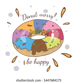 The image of a donut in different colors on a white background. Suitable for menu design, booklets, as well as T-shirts.