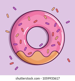 Image of a donut on a colored background. Flat style. Vector.