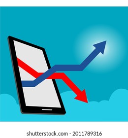 image of up and down graphic arrows coming out of the smartphone