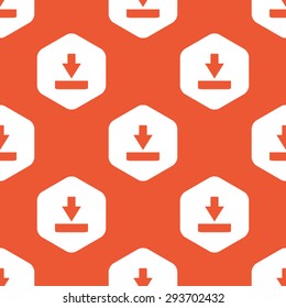 Image of download symbol in white hexagon, repeated on orange background