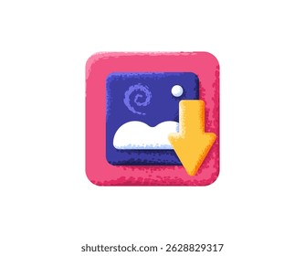 image downloader concept. image file download. media, services, support, and technology. illustration of a photo symbol with a down arrow. symbol or icon. flat style design with texture grain