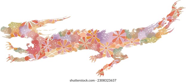 Image of a dragon with Japanese pattern flowers