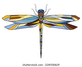 Image of dragonfly insect in vintage style, bright design element on white background	