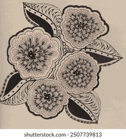 The image is a drawing of a group of black and white flowers, showcasing an artistic representation of botany.