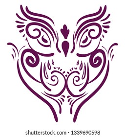 An image drawn with purple color depecting an owl vector color drawing or illustration