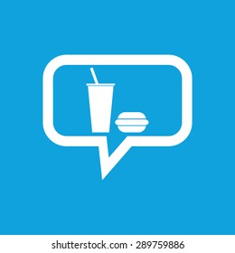 Image of drink and burger in chat bubble, isolated on blue