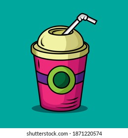 Image of a drink in a cup and editable straw for promotional design or other media purposes. Product display templates. Flat vector design. Street food and drink variants.