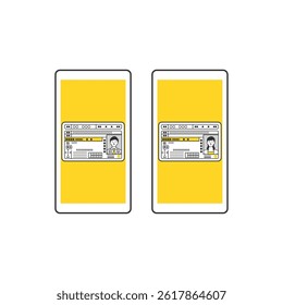 An image of a driver's license being loaded onto a smartphone. The text in the illustration indicates a case.
