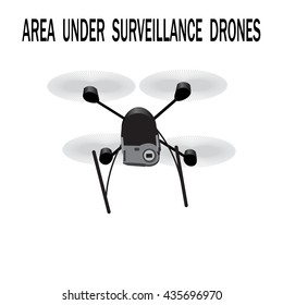 Image drone. Caption "area under surveillance drones." Vector illustration