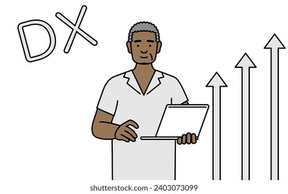 Image of DX, African senior man who has successfully improved his business, Vector Illustration