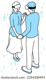 Image of DX, a couple using VR to touch with their long-distance lover, Vector Illustration