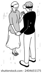 Image of DX, a couple using VR to touch with their long-distance lover, Vector Illustration
