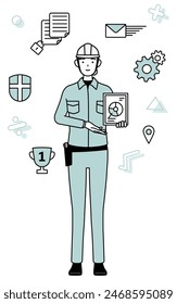 Imagen de DX, Ingeniera en casco y ropa de trabajo utilizando tecnología digital para mejorar su negocio, Ilustración vectorial