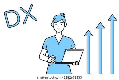 Image of DX, Female nurse, physical therapist, occupational therapist, speech therapist, nursing assistant in Uniform who has successfully improved her business, Vector Illustration