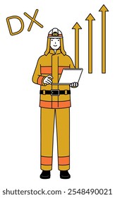Image of DX, Firefighter in fire uniform who has successfully improved his business, Vector Illustration