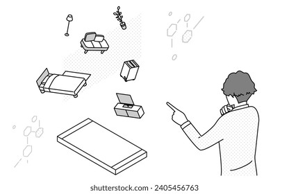 Image of DX, man using AR app to place furniture in consideration of moving, Vector Illustration