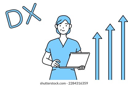 Image of DX, Middle aged, Senior Female nurse, physical therapist, occupational therapist, speech therapist, nursing assistant in Uniform who has successfully improved her business, Vector Illustratio