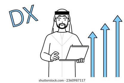 Image of DX, Muslim Man who has successfully improved his business, Vector Illustration