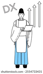 Image of DX, Priest of the shrine, wearing a Eboshi and Kariginu, who has successfully improved his business, Vector Illustration