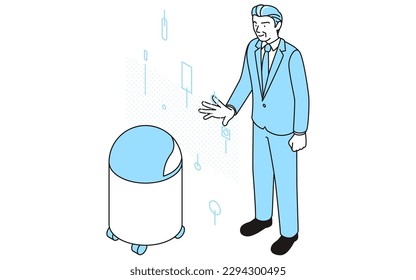 Image of DX, senior men operating AI robots, executives, presidents, managers, Vector Illustration