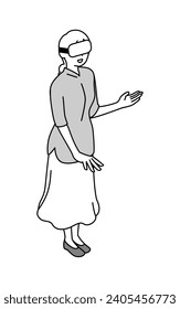 Image of DX, smiling woman wearing VR goggles, Vector Illustration