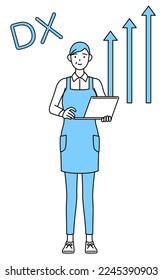 Image of DXing, A senior woman in an apron who has successfully improved his business