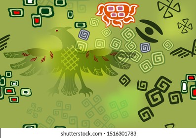 Image of an eagle in the style of ancient Indians. Seamless pattern. EPS10 vector illustration.