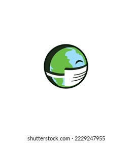 the image of the earth wearing a mask becomes a vector illustration.