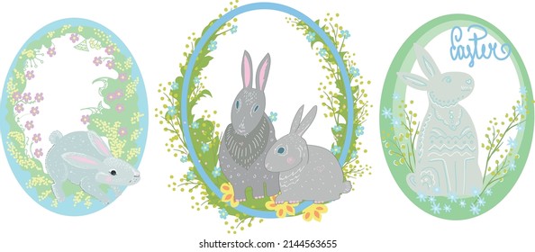 image of easter bunnies on white background (vector)