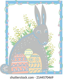 image of an easter bunny and easter eggs on a white background (vector)