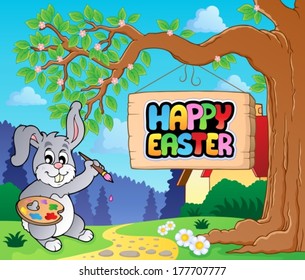 Image with Easter bunny and sign 1 - eps10 vector illustration.